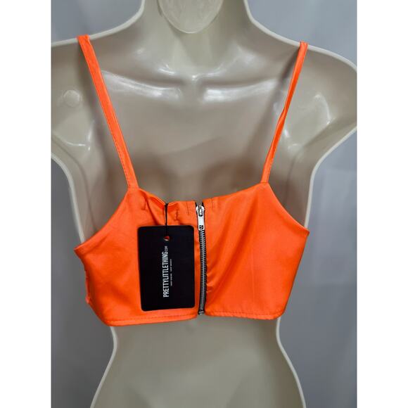 NWT PrettyLittleThing Neon Orange Satin Crop Top- Size US 4 / UK 8 - Picture 13 of 15